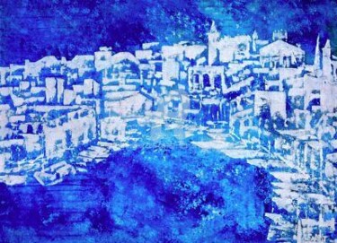 Painting titled "Puerto en azules" by Josep Lluís Benet Vidal, Original Artwork