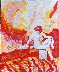Картина под названием "Toilet vermella" - Josep Lluís Benet Vidal, Подлинное произведение искусства
