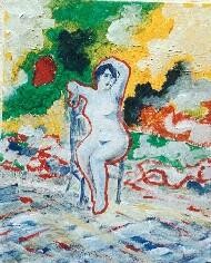 Pintura titulada "Dona en cadira" por Josep Lluís Benet Vidal, Obra de arte original