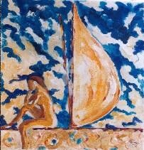 Painting titled "Dona i vela" by Josep Lluís Benet Vidal, Original Artwork