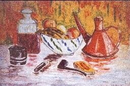 Painting titled "Bodegó amb pipa" by Josep Lluís Benet Vidal, Original Artwork