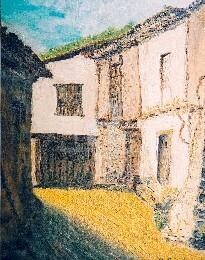 Pintura titulada "Carrer de poble" por Josep Lluís Benet Vidal, Obra de arte original