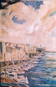 Painting titled "El port des de baix" by Josep Lluís Benet Vidal, Original Artwork