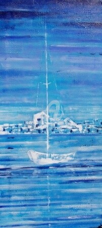 Pintura titulada "Barca del atardecer…" por Josep Lluís Benet Vidal, Obra de arte original