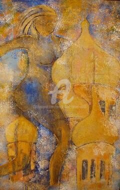 Pintura titulada "Cúpulas doradas" por Josep Lluís Benet Vidal, Obra de arte original