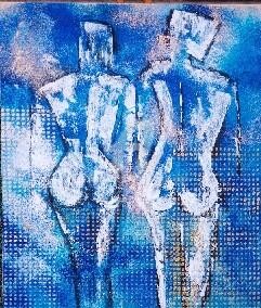 Pintura titulada "Parella en Blau" por Josep Lluís Benet Vidal, Obra de arte original