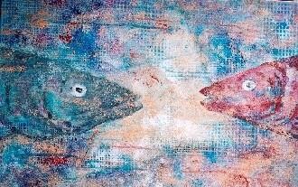Pintura titulada "Peixos que parlen" por Josep Lluís Benet Vidal, Obra de arte original