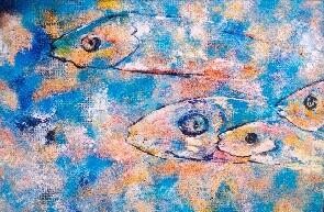 Pintura titulada "Peixos transparents" por Josep Lluís Benet Vidal, Obra de arte original
