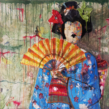 Painting titled "SERIE GEISHA 00027" by Josep Pozo, Original Artwork, Collages Mounted on Wood Panel