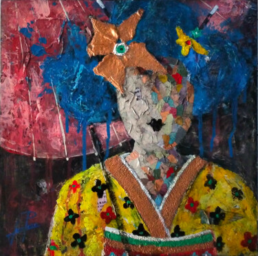 Painting titled "SERIE GEISHA 00047" by Josep Pozo, Original Artwork, Collages Mounted on Wood Panel