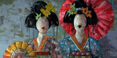 Painting titled "SERIE GEISHA 00072" by Josep Pozo, Original Artwork, Acrylic Mounted on Wood Panel