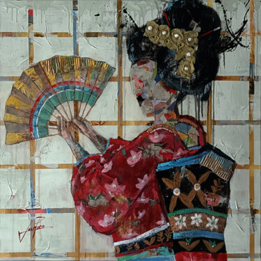 Painting titled "SERIE GEISHA 00079" by Josep Pozo, Original Artwork, Acrylic Mounted on Wood Panel