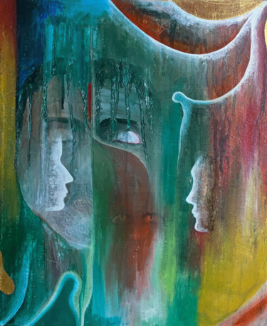 Schilderij getiteld "Harmonious Dichotomy" door Joseph Chalouhi, Origineel Kunstwerk, Olie Gemonteerd op Frame voor houten b…