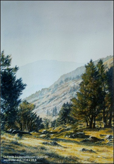 Painting titled "La Forêt 2" by Joseph Hoogeboom, Original Artwork, Watercolor