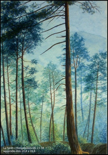 Картина под названием "La Forêt" - Joseph Hoogeboom, Подлинное произведение искусства, Акварель