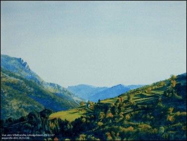 Painting titled "Vue vers Villefranc…" by Joseph Hoogeboom, Original Artwork, Watercolor