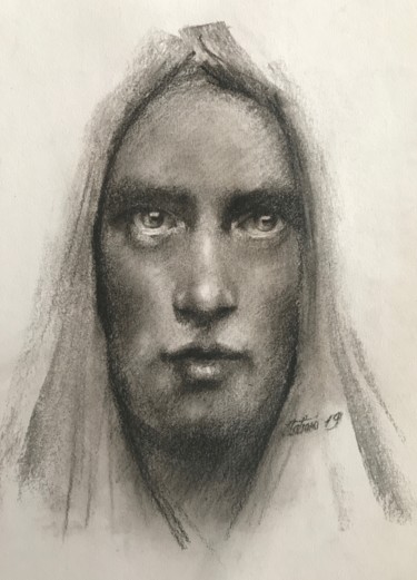 Drawing titled "Ritratto senza nome…" by Joseph Italiano, Original Artwork, Charcoal