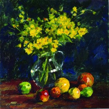 Painting titled "Flowers and fruits" by Joseph Kapelyan, Original Artwork, Oil