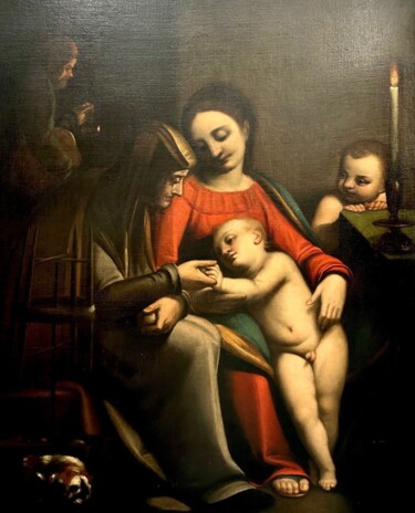 Malerei mit dem Titel "Sacra Famiglia con…" von Joseph Leonard Gary Hesford, Original-Kunstwerk, Öl