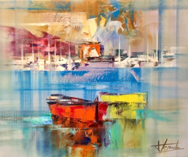 Peinture intitulée "Port d’Arenys de Mar" par Joseph Teixido, Œuvre d'art originale, Huile