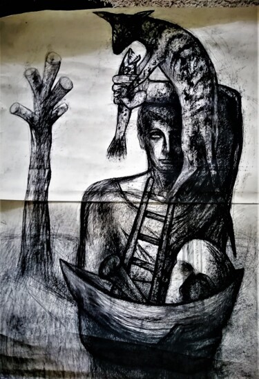 Desenho intitulada "The KIND FISHERMAN" por Joseph Urie, Obras de arte originais, Carvão