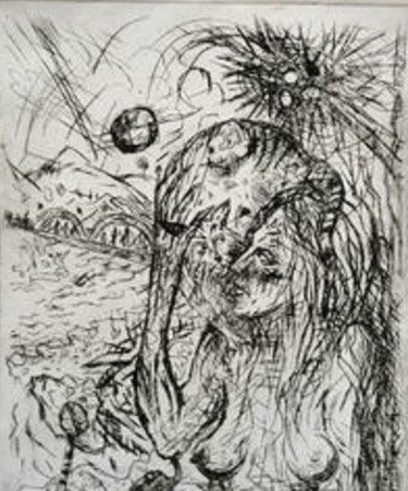 Painting titled "The EGG PROTECTOR." by Joseph Urie, Original Artwork, Etching