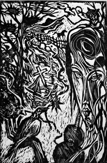 Картина под названием "DONT FENCE ME IN" - Joseph Urie, Подлинное произведение искусства, Линогравюры