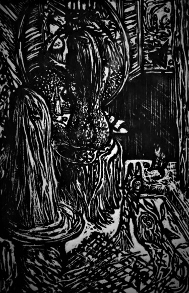 Malerei mit dem Titel "THE BUST" von Joseph Urie, Original-Kunstwerk, Linoldrucke