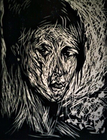 Painting titled "STUDY of WOMANs HEAD" by Joseph Urie, Original Artwork, Linocuts