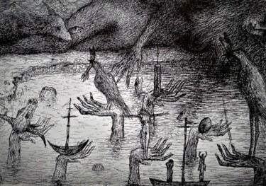 Painting titled "THE POND of LIFE." by Joseph Urie, Original Artwork, Ink