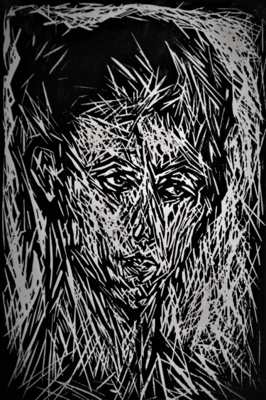 Картина под названием "HEAD/woodcut STUDY" - Joseph Urie, Подлинное произведение искусства, Линогравюры