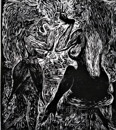 Painting titled "2 WOMEN DRINKING AN…" by Joseph Urie, Original Artwork, Linocuts