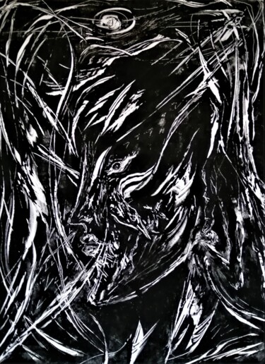 Картина под названием "MAN and the MOON" - Joseph Urie, Подлинное произведение искусства, Монотип