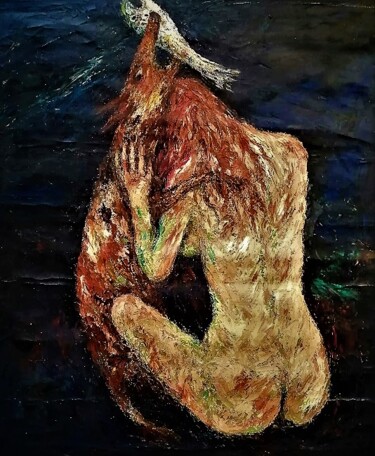 Painting titled "DOGFISH" by Joseph Urie, Original Artwork, Oil Mounted on Cardboard