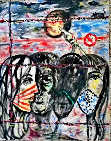 Painting titled "COVID MASKS LIFE" by Joseph Urie, Original Artwork, Acrylic