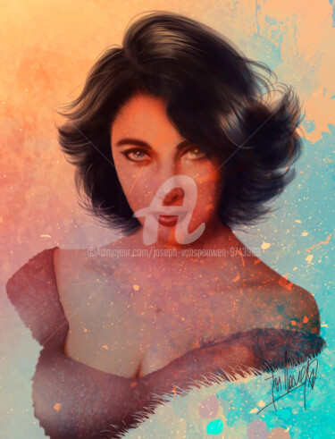 Digital Arts titled "Elizabeth Taylor" by Joseph Vanspauwen, Original Artwork, 2D Digital Work