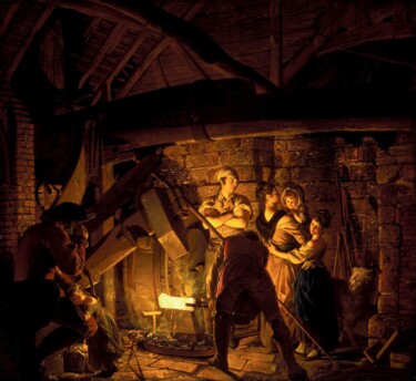 Schilderij getiteld "Une forge de fer" door Joseph Wright Of Derby, Origineel Kunstwerk, Olie