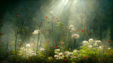 Digitale Kunst mit dem Titel "Morning Meadow 1" von Josephine Estelle, Original-Kunstwerk, Digitale Malerei