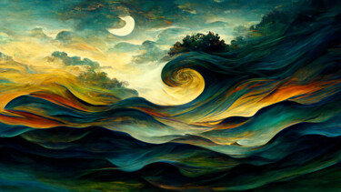 Arts numériques intitulée "Illuminated Sea" par Josephine Estelle, Œuvre d'art originale, Peinture numérique
