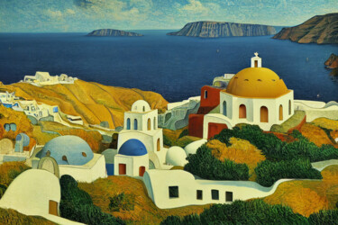Digital Arts titled "Santorini, Greece" by Josephine Estelle, Original Artwork, Digital Painting
