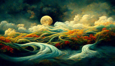 Arte digitale intitolato "Full Moon Dreamscape" da Josephine Estelle, Opera d'arte originale, Pittura digitale