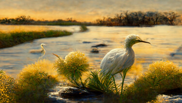 Arte digital titulada "Floral Egret" por Josephine Estelle, Obra de arte original, Pintura Digital