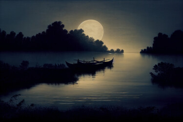 Digital Arts titled "Moon Rise in Silhou…" by Josephine Estelle, Original Artwork, 2D Digital Work