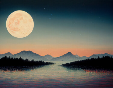 Digitale Kunst getiteld "Moonlit Landscape" door Josephine Estelle, Origineel Kunstwerk, 2D Digital Work