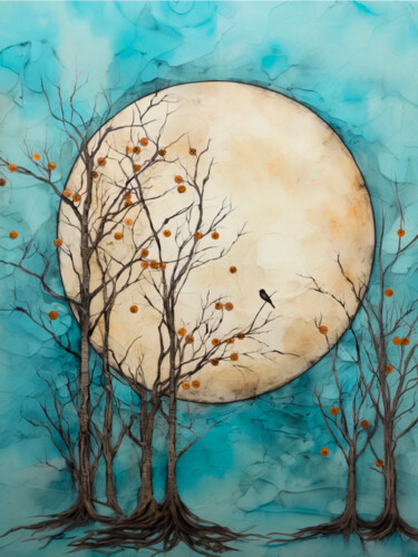 Digital Arts με τίτλο "Blue Moon Rising" από Josephine Estelle, Αυθεντικά έργα τέχνης, Ψηφιακή ζωγραφική