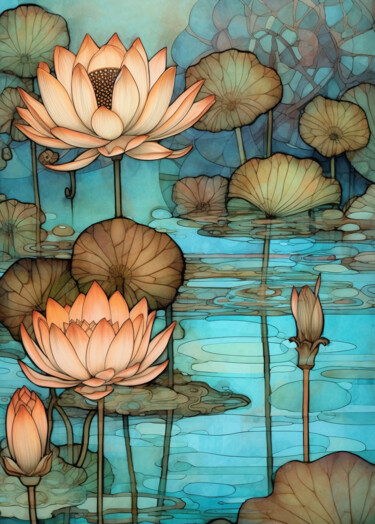 Цифровое искусство под названием "Water Lilies_2" - Josephine Estelle, Подлинное произведение искусства, Цифровая живопись