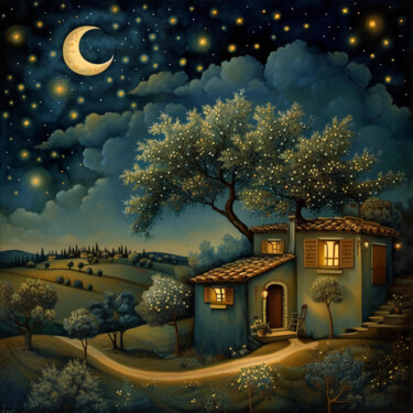 Artes digitais intitulada "Night Sky Landscape…" por Josephine Estelle, Obras de arte originais, Pintura digital