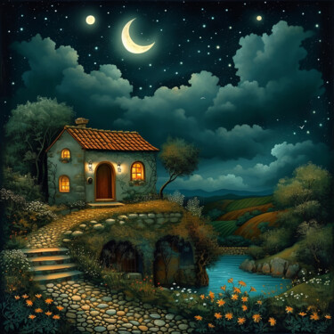 数字艺术 标题为“Night Sky Landscape…” 由Josephine Estelle, 原创艺术品, 数字油画