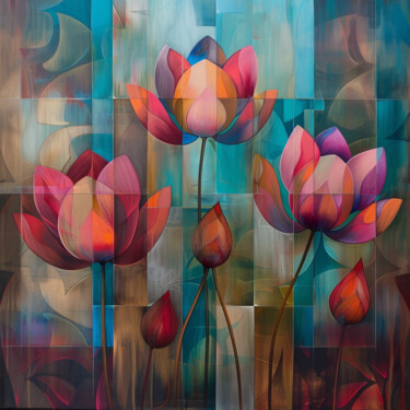 Digitale Kunst mit dem Titel "Lotus Flower Digita…" von Josephine Estelle, Original-Kunstwerk, Digitale Malerei