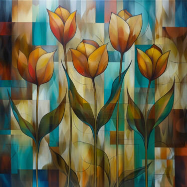 Digitale Kunst mit dem Titel "Yellow Tulip Digita…" von Josephine Estelle, Original-Kunstwerk, Digitale Malerei